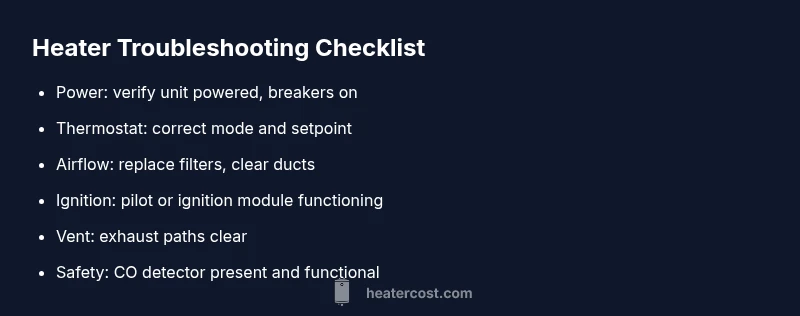 Checklist infographic for heater troubleshooting