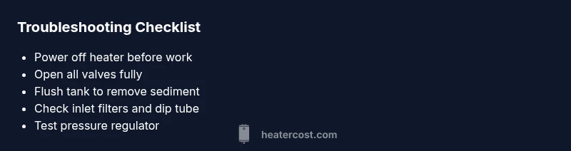 Checklist infographic for troubleshooting low water heater pressure