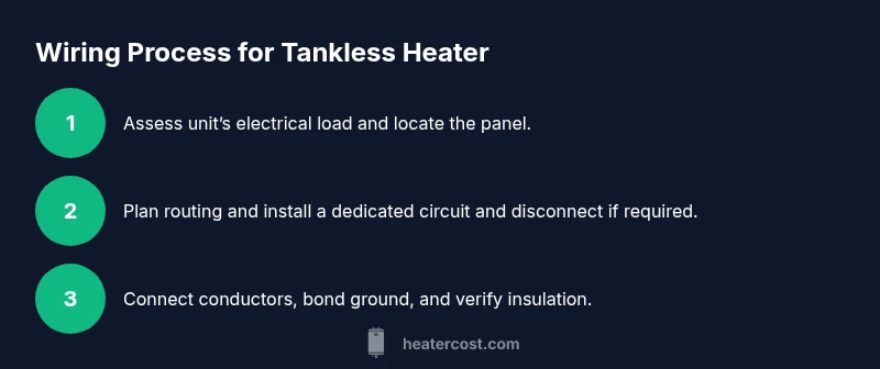 Process diagram showing three-step wiring for a tankless water heater