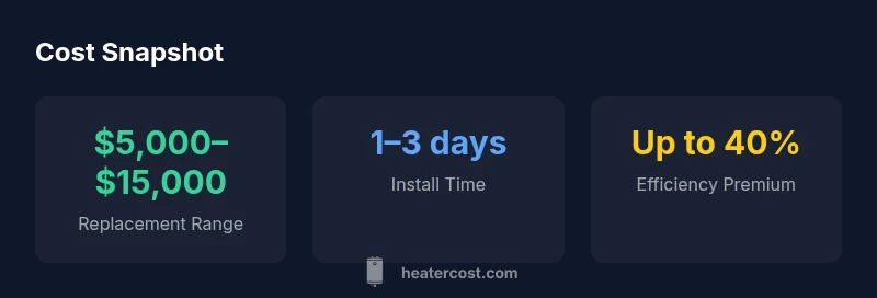 Infographic showing cost ranges, installation time, and efficiency premium for HVAC replacements