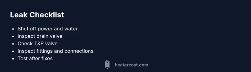 Checklist infographic for diagnosing water heater leaks