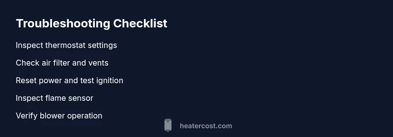 Checklist infographic showing steps to fix cold-air heater problem
